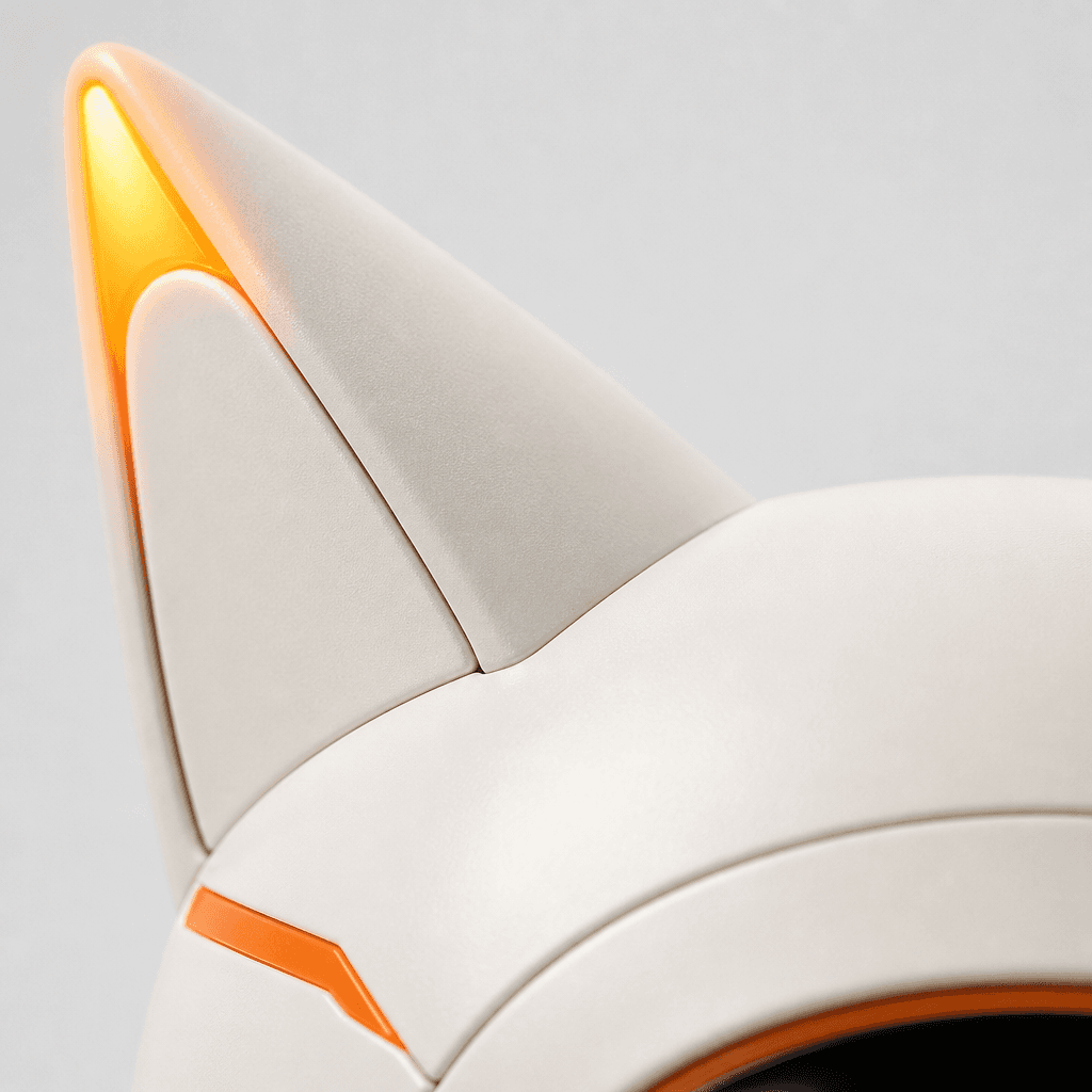 Close-up of Foxlio mascot ear with glowing orange accent